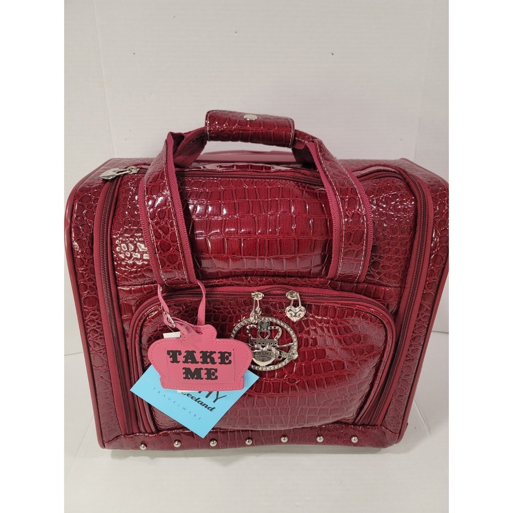 NEW Kathy van Zeela luggage bag New Faux croc burgundy carryon wheels handle